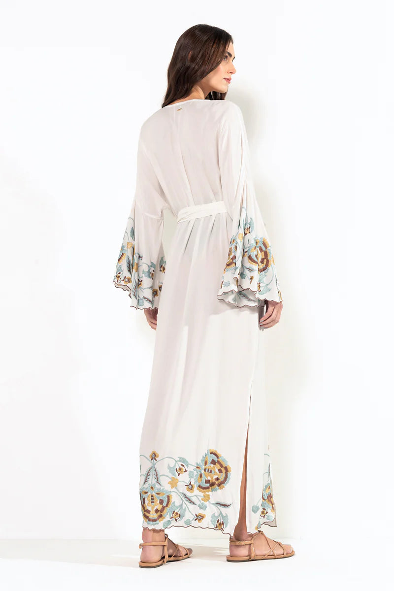 Kimono Longo Flora Off White