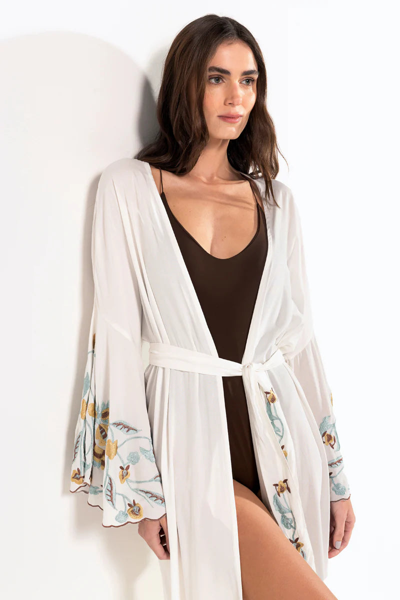 Kimono Longo Flora Off White
